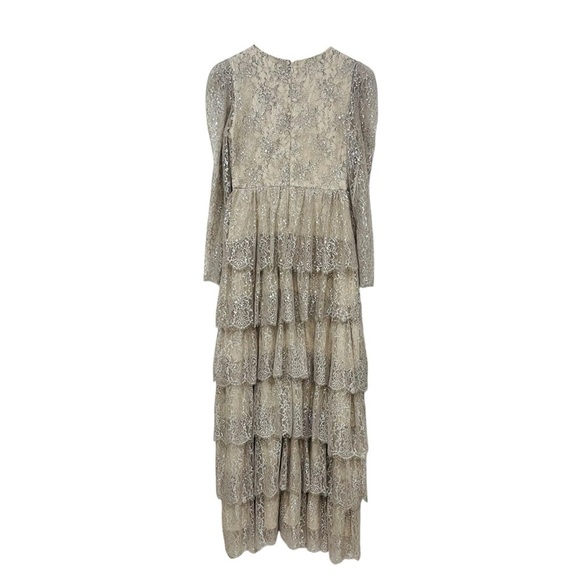 Antonio Melani Born on Fifth Silver Metallic Lace Long Sleeve Tiered Dress NEW - Picture 6 of 14